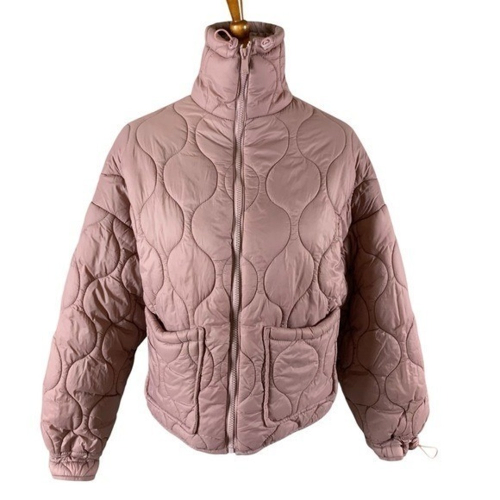 Oakridge Mauve Quilted Puffer Jacket Drawstring Hem High Neck Zip Up Medium
